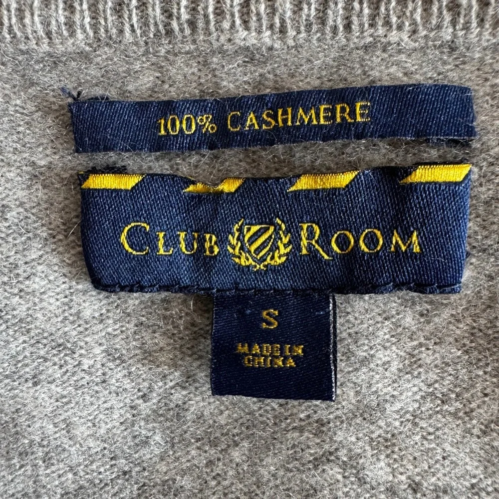 Club Room Men's 100% Cashmere V-Neck Sweater Heather Grey Size S FA16 23297